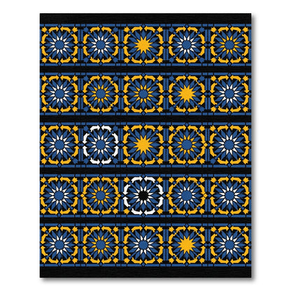 Navy Blue Yellow Geometric Starburst Rug