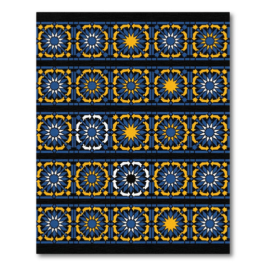 Navy Blue Yellow Geometric Starburst Rug