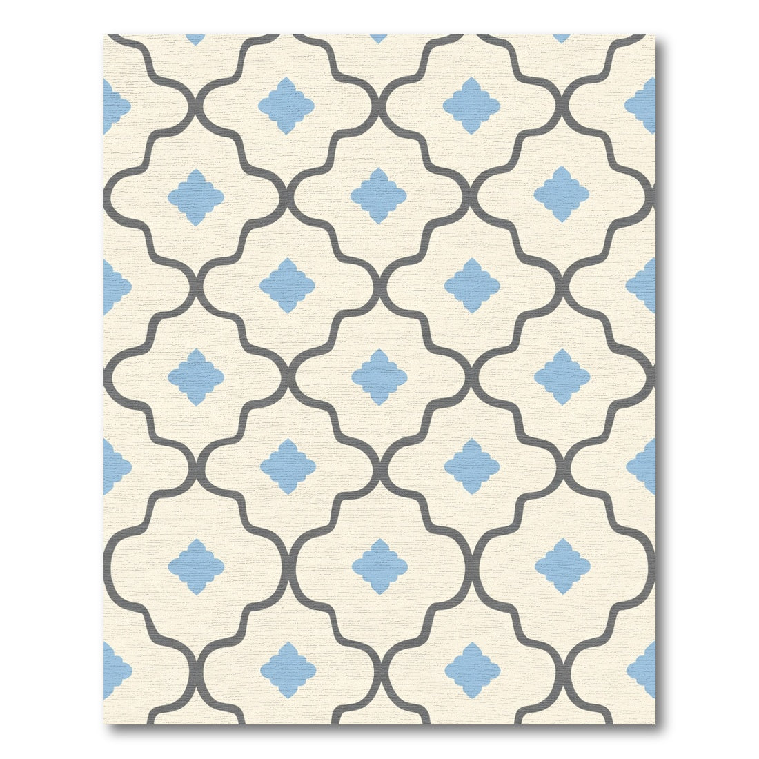 Cream Gray Blue Quatrefoil Lattice Rug