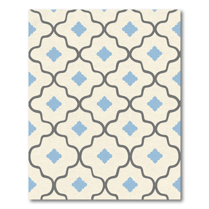 Cream Gray Blue Quatrefoil Lattice Rug