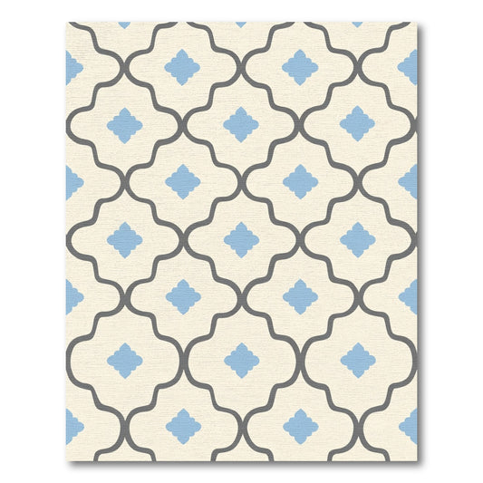 Cream Gray Blue Quatrefoil Lattice Rug
