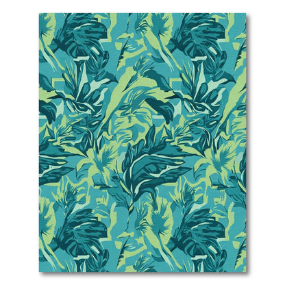 Teal And Green Tropical Foliage Rug