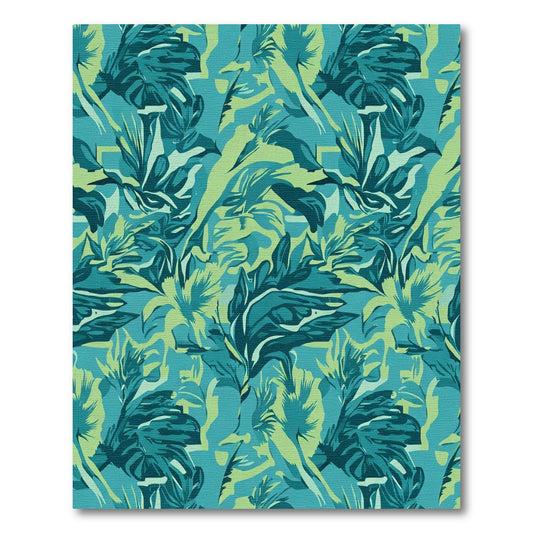 Teal And Green Tropical Foliage Rug