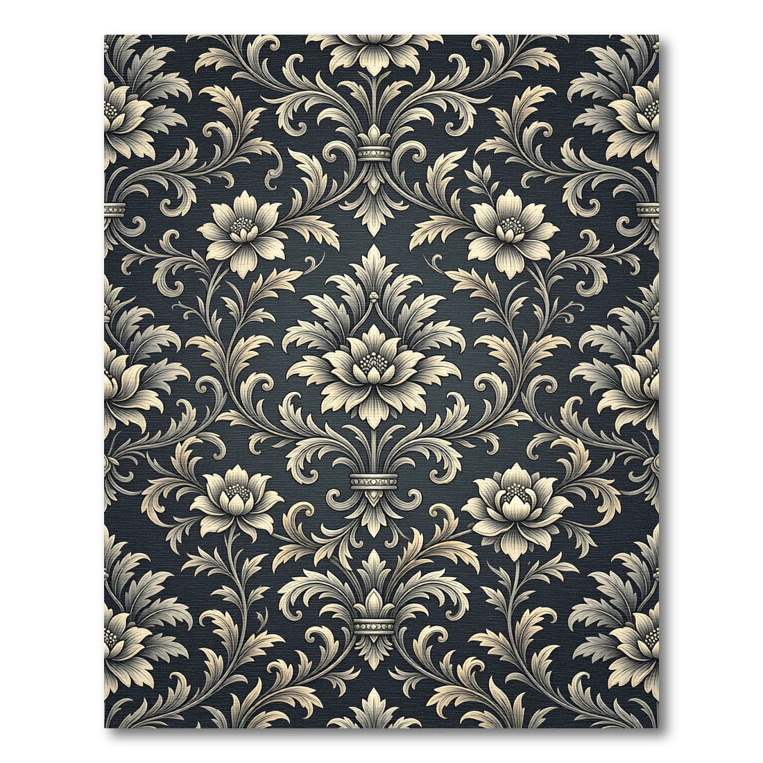 Elegant Charcoal Floral Damask Scroll Rug