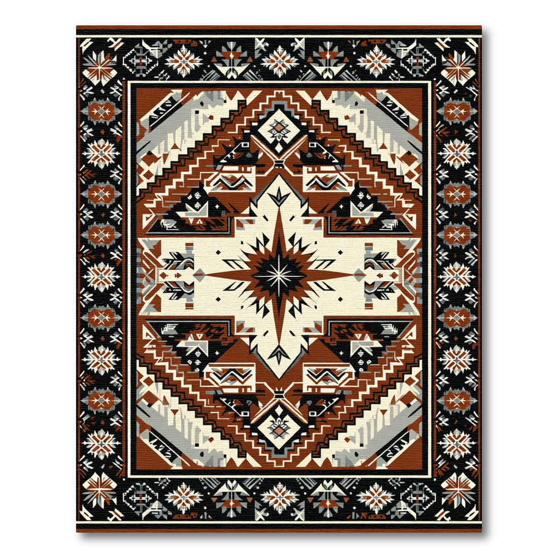 Terracotta Brown Tribal Diamond Starburst Rug