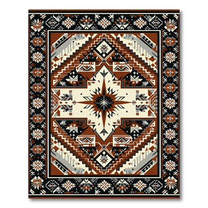 Terracotta Brown Tribal Diamond Starburst Rug