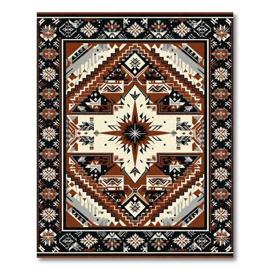Terracotta Brown Tribal Diamond Starburst Rug