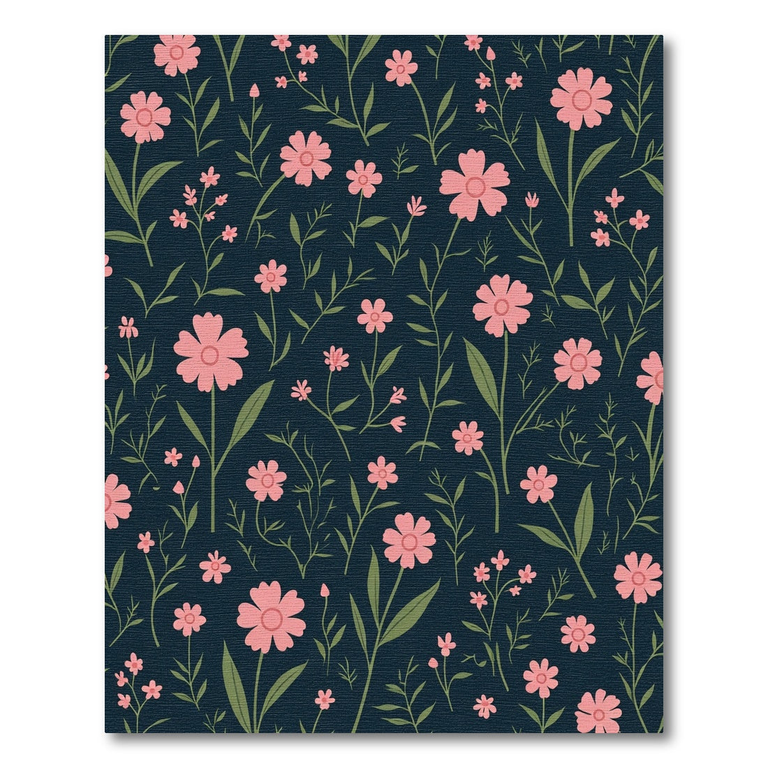 Dark Blue Pink Floral Field Rug