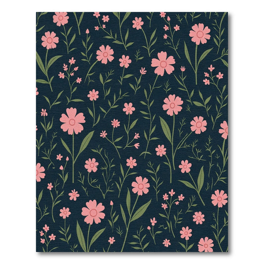 Dark Blue Pink Floral Field Rug
