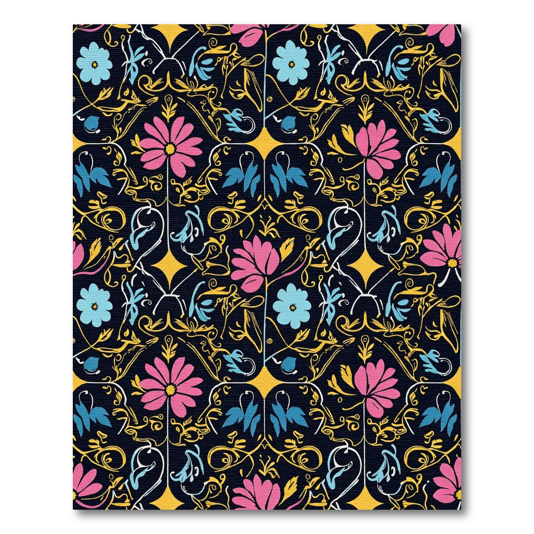 Pink Blue Floral Vine Garden Rug