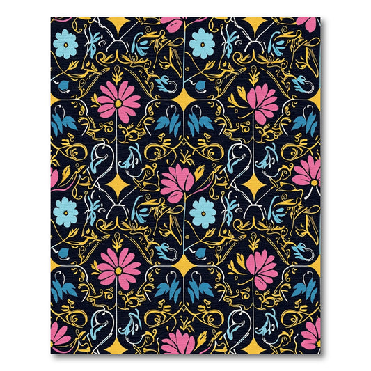 Pink Blue Floral Vine Garden Rug