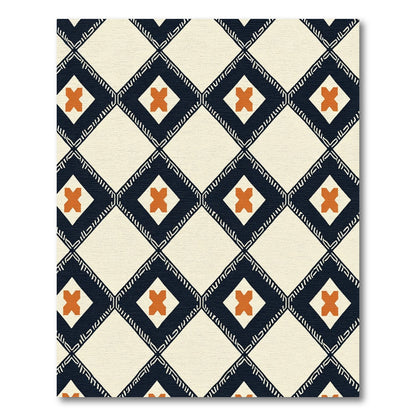 Cream Navy Orange Diamond Cross Rug
