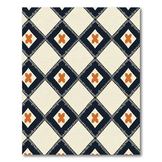 Cream Navy Orange Diamond Cross Rug
