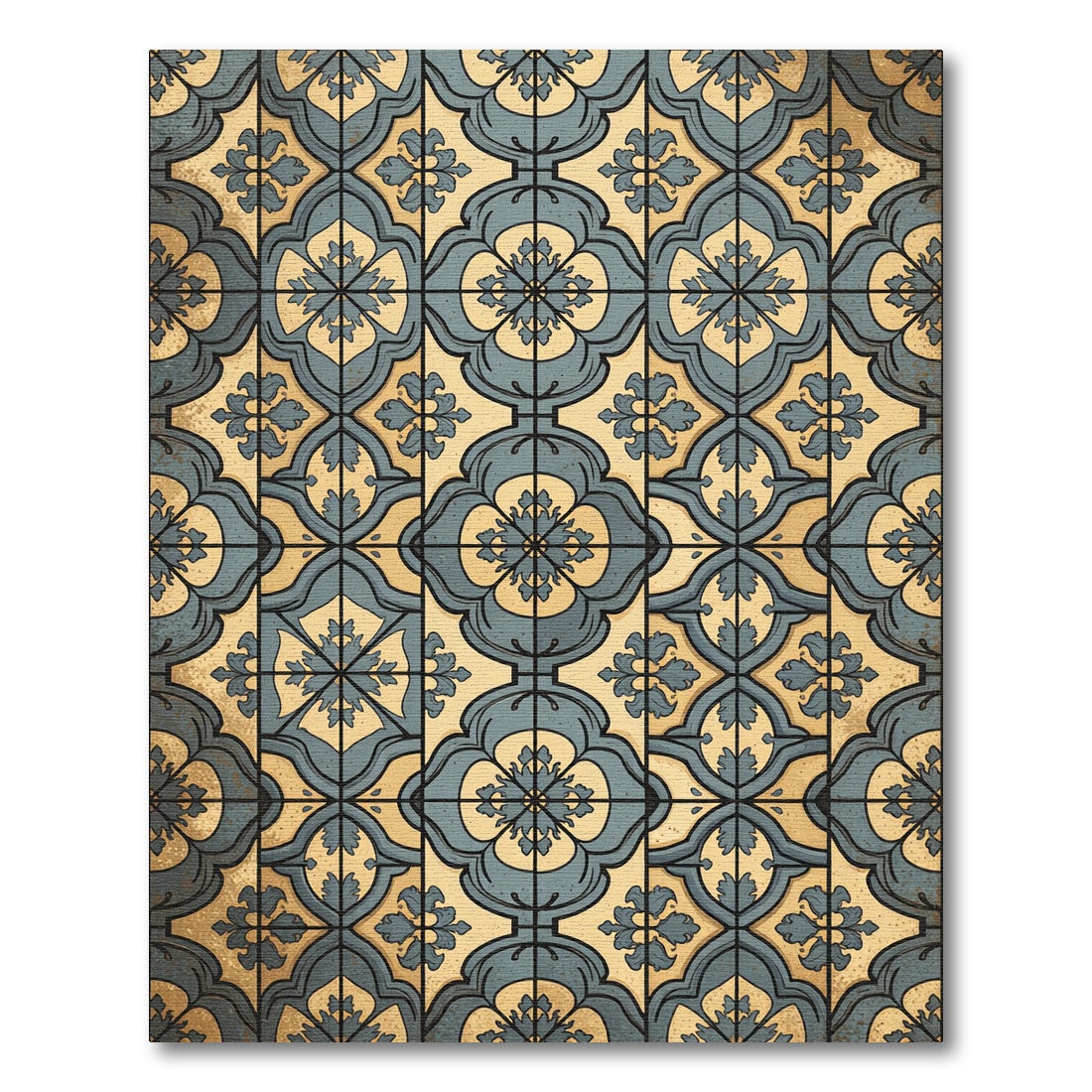 Vintage Teal Golden Quatrefoil Medallion Rug