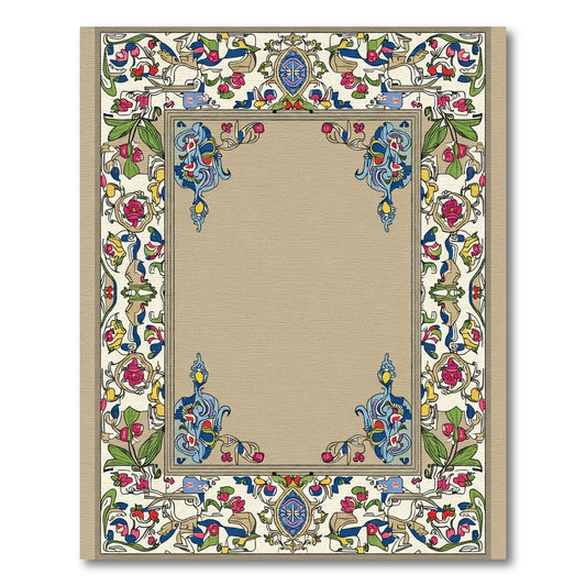 Vibrant Floral Border with Blue Accents Rug