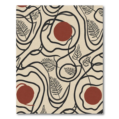 Abstract Black Organic Circles Fern Shape Rug
