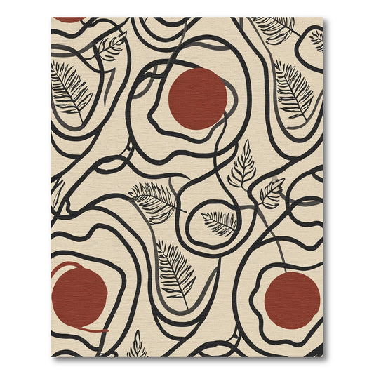 Abstract Black Organic Circles Fern Shape Rug