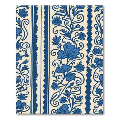 Blue Floral Scroll Swirl Medallion Rug