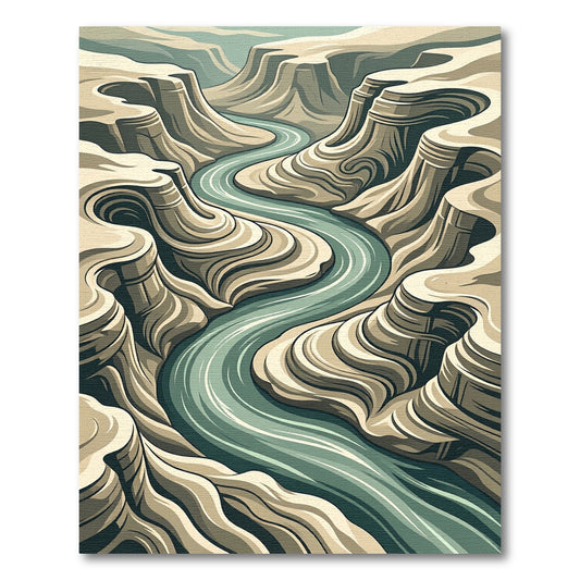 Serene Blue River Canyon Landscape Rug
