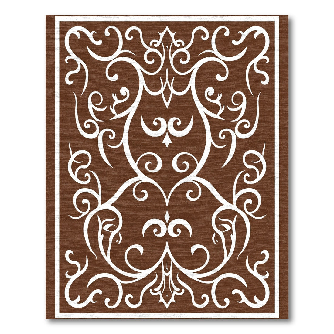 Brown White Ornate Scroll Centerpiece Rug