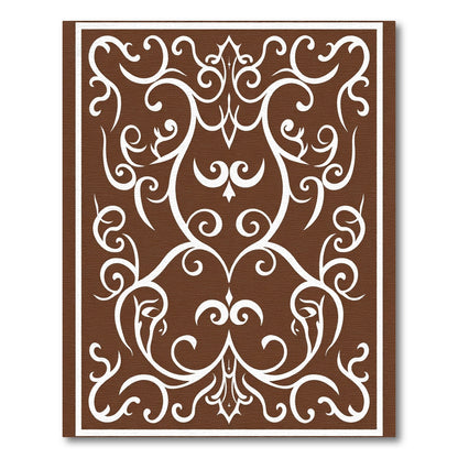 Brown White Ornate Scroll Centerpiece Rug