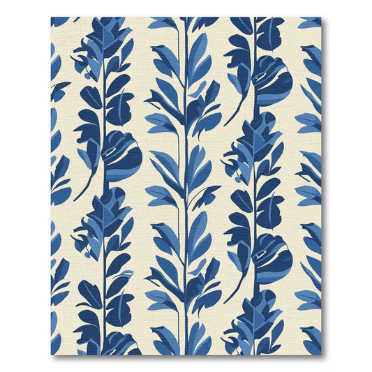 Deep Blue Botanical Vertical Stripe Rug