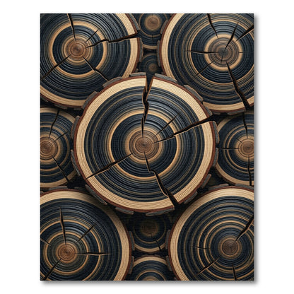 Natural Wood Slice Ringed Composition Rug
