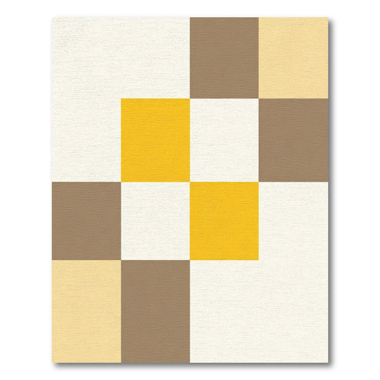 Modern Yellow Brown Geometric Squares Rug
