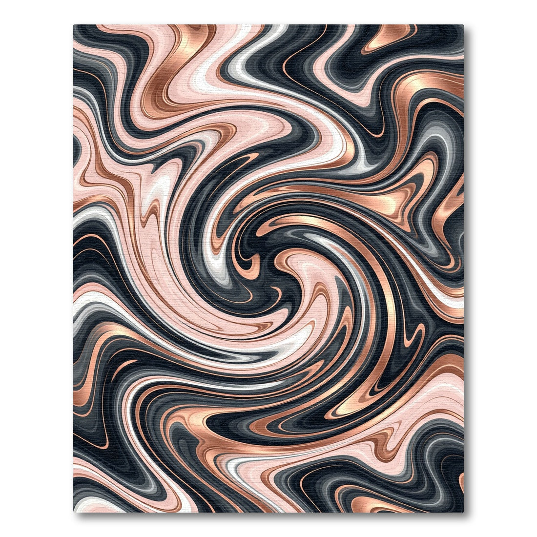 Abstract Swirl Rose Gold Black Fluid Rug