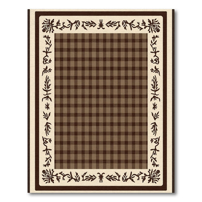 Vintage Brown Gingham Floral Border Rug