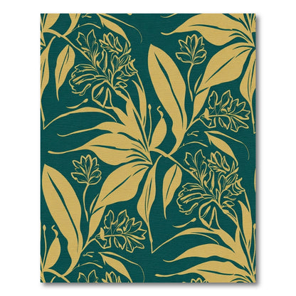 Gold Tropical Foliage on Teal Rug