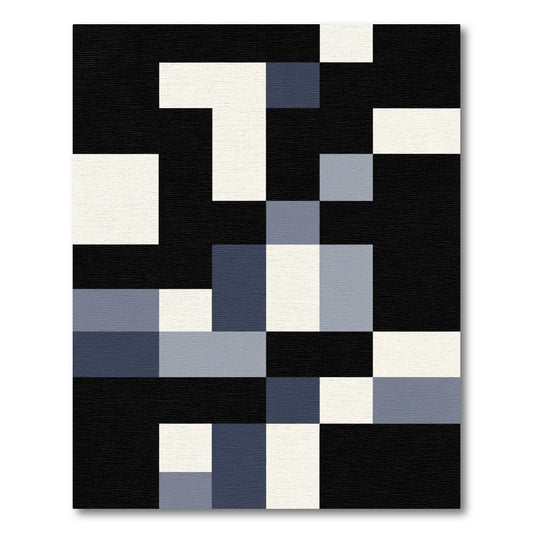 Modern Blue And Cream Geometric Blocks Rug