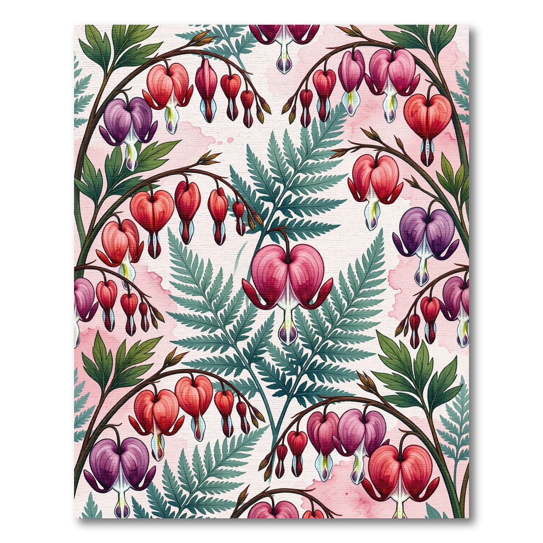 Crimson Pink Heart Flower Fern Rug