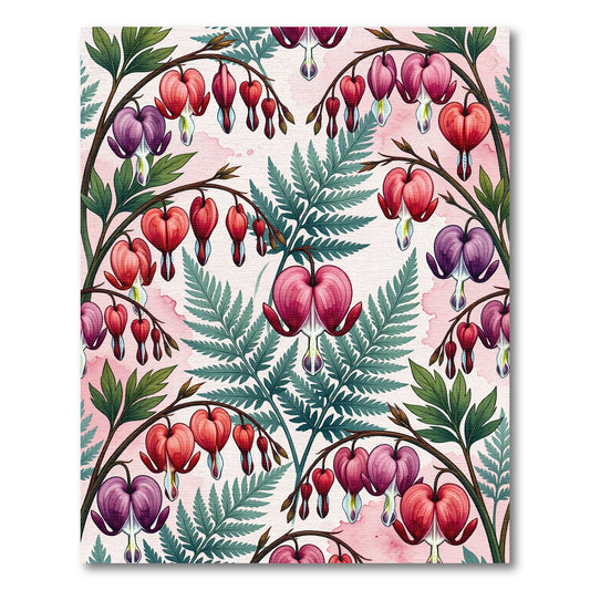Crimson Pink Heart Flower Fern Rug