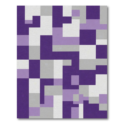 Retro Purple Gray Geometric Blocks Rug