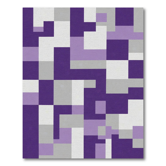Retro Purple Gray Geometric Blocks Rug