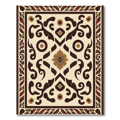 Ornate Brown and Red Floral Medallion Rug