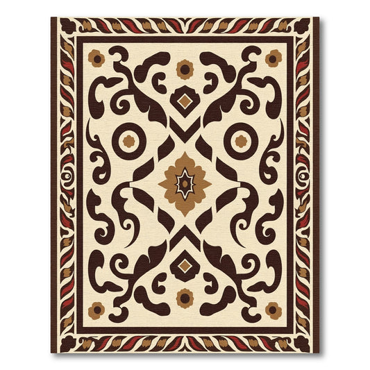 Ornate Brown and Red Floral Medallion Rug