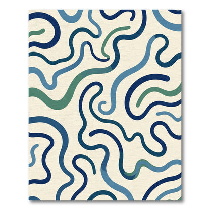 Navy Blue Curving Abstract Lines Rug