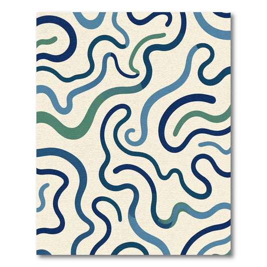 Navy Blue Curving Abstract Lines Rug