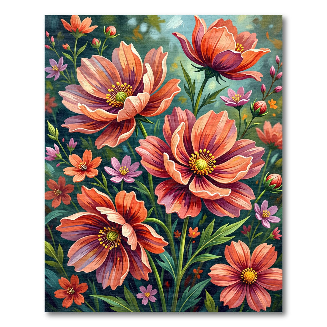 Vibrant Coral Cosmos Botanical Garden Rug