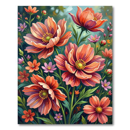 Vibrant Coral Cosmos Botanical Garden Rug