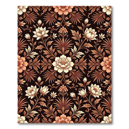 Vintage Copper Floral Damask Botanical Rug