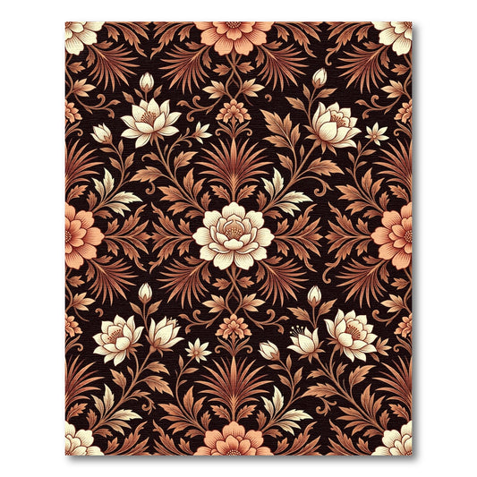 Vintage Copper Floral Damask Botanical Rug