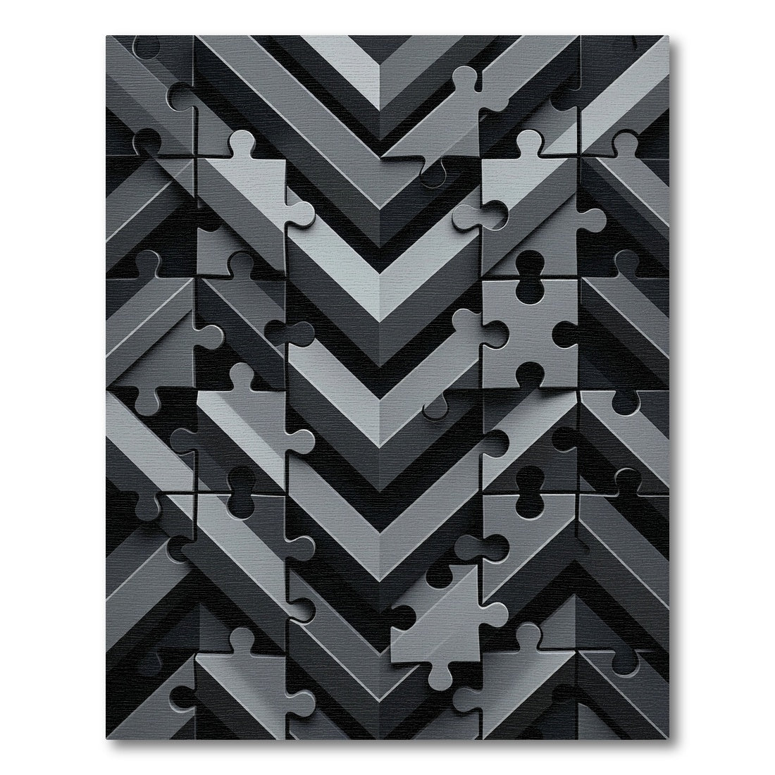 Monochrome Puzzle Piece Chevron Rug