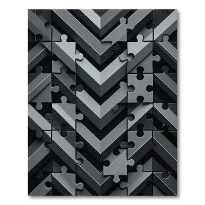 Monochrome Puzzle Piece Chevron Rug