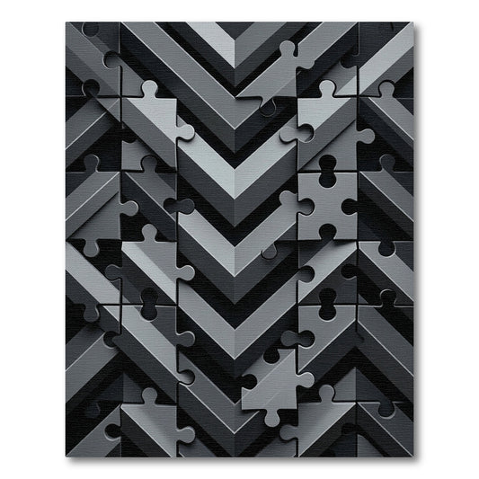 Monochrome Puzzle Piece Chevron Rug
