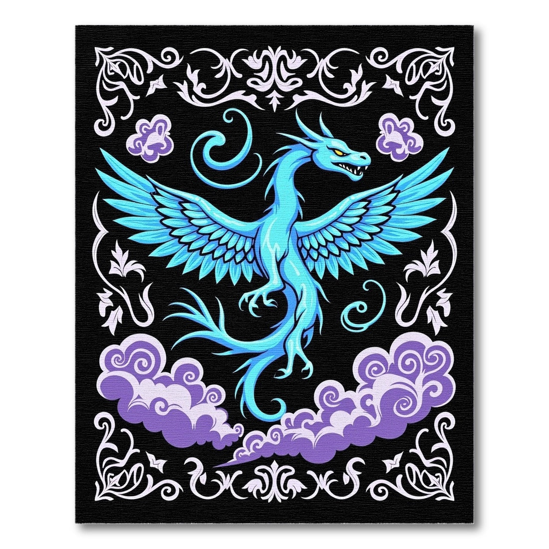 Azure Dragon Among Swirling Clouds Rug