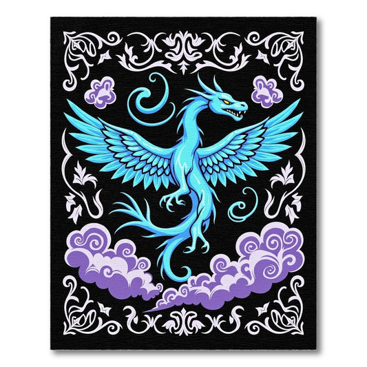Azure Dragon Among Swirling Clouds Rug