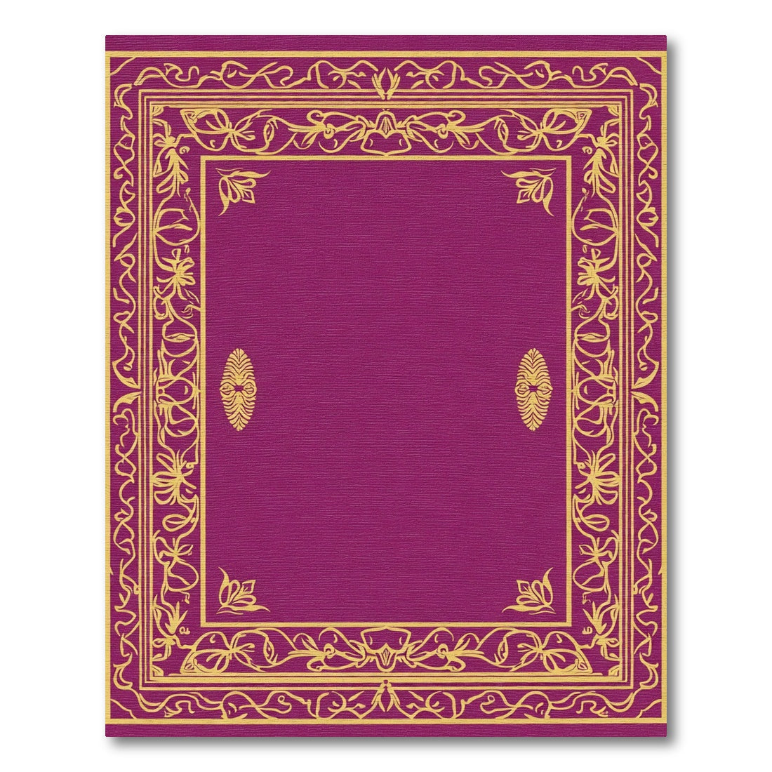 Ornate Gold Floral Frame Magenta Rug